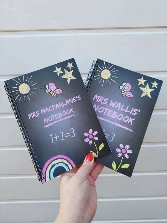 Teacher Notebook | Personalised Teacher Notebook | Chalkboard Design Pink