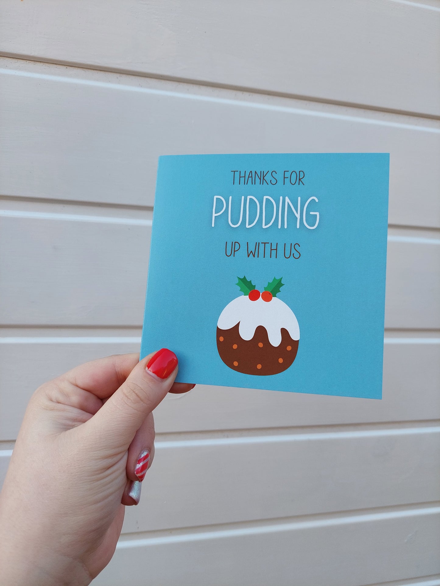 Christmas Card | Thanks for pudding up with us | Funny Teacher Christmas Card