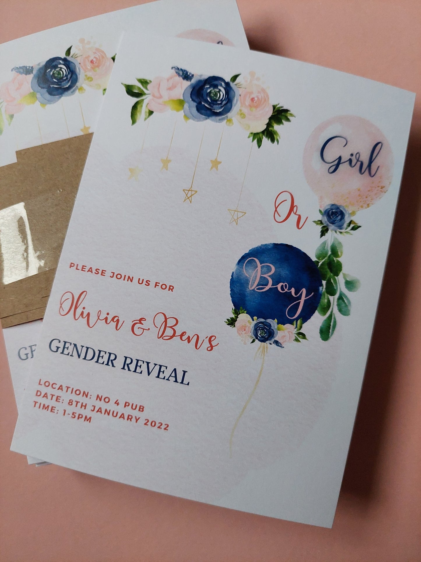 Gender Reveal Invitations | A6 Invites | Gender Reveal Party