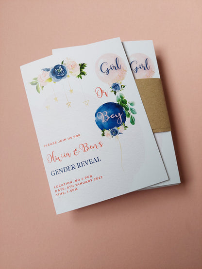 Gender Reveal Invitations | A6 Invites | Gender Reveal Party