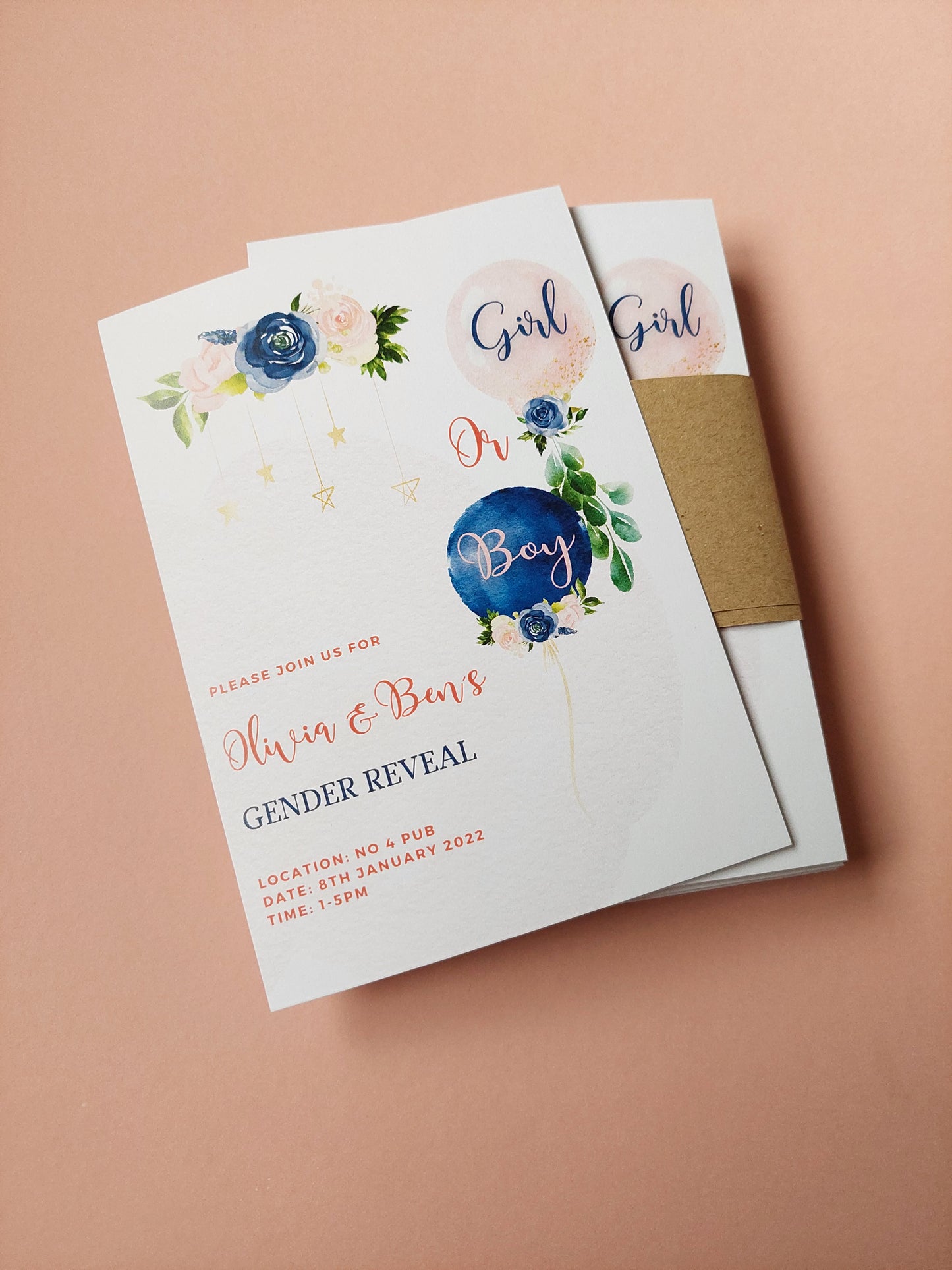 Gender Reveal Invitations | A6 Invites | Gender Reveal Party