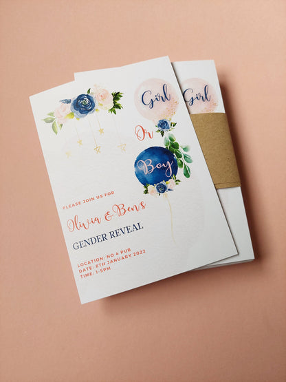 Gender Reveal Invitations | A6 Invites | Gender Reveal Party