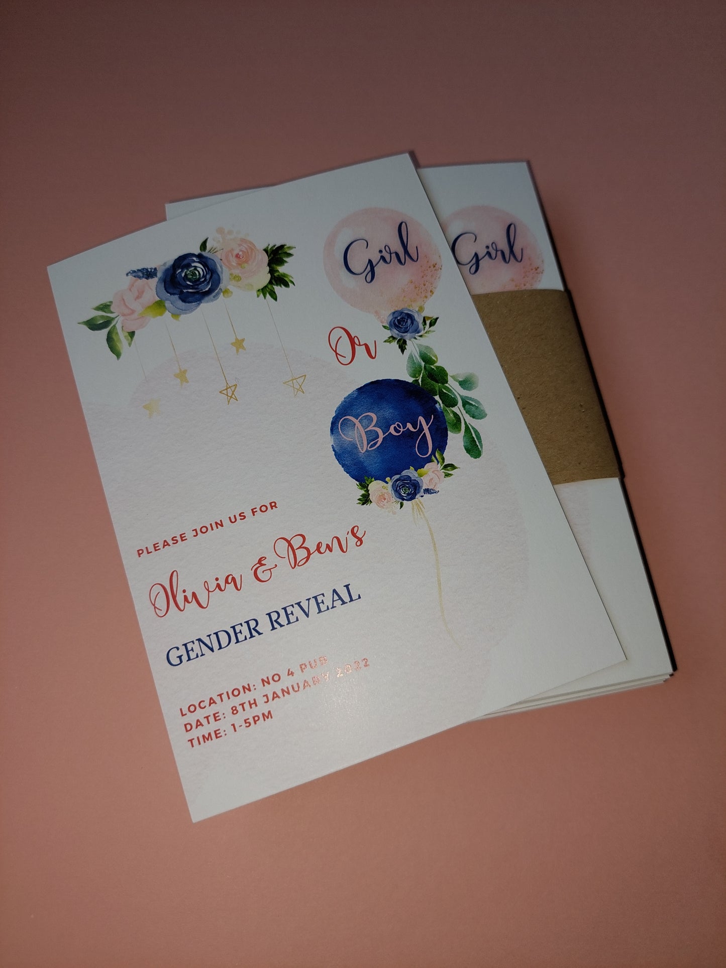 Gender Reveal Invitations | A6 Invites | Gender Reveal Party