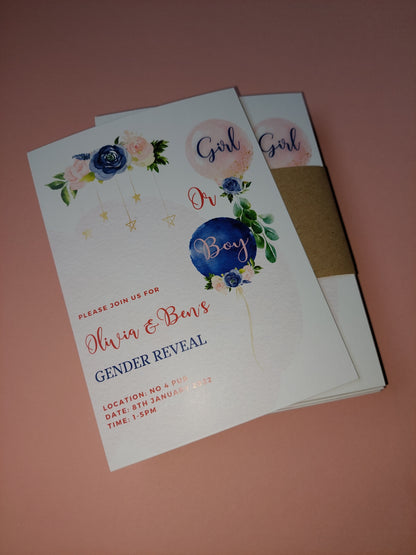Gender Reveal Invitations | A6 Invites | Gender Reveal Party