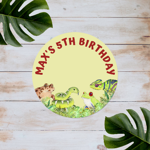 Personalised Reptile Party Stickers | Circle Stickers | Sticker Sheet | Party Stickers
