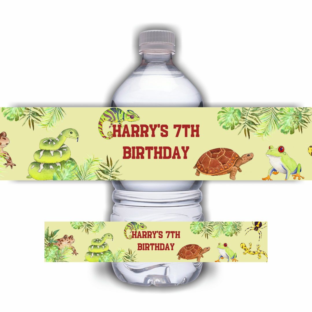 Juice Bottle Labels | Personalised Reptile Labels | Water Bottle Stickers | Reptile Party | Party Stickers