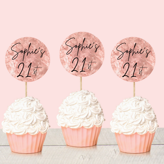 Blush Pink Cupcake Toppers | Birthday Cupcake Toppers | Party Decorations