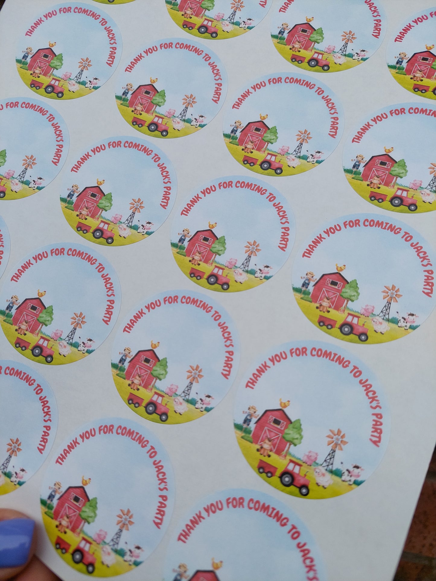 Farm Animal Party Stickers | Circle Stickers | Sticker Sheet | Party Stickers