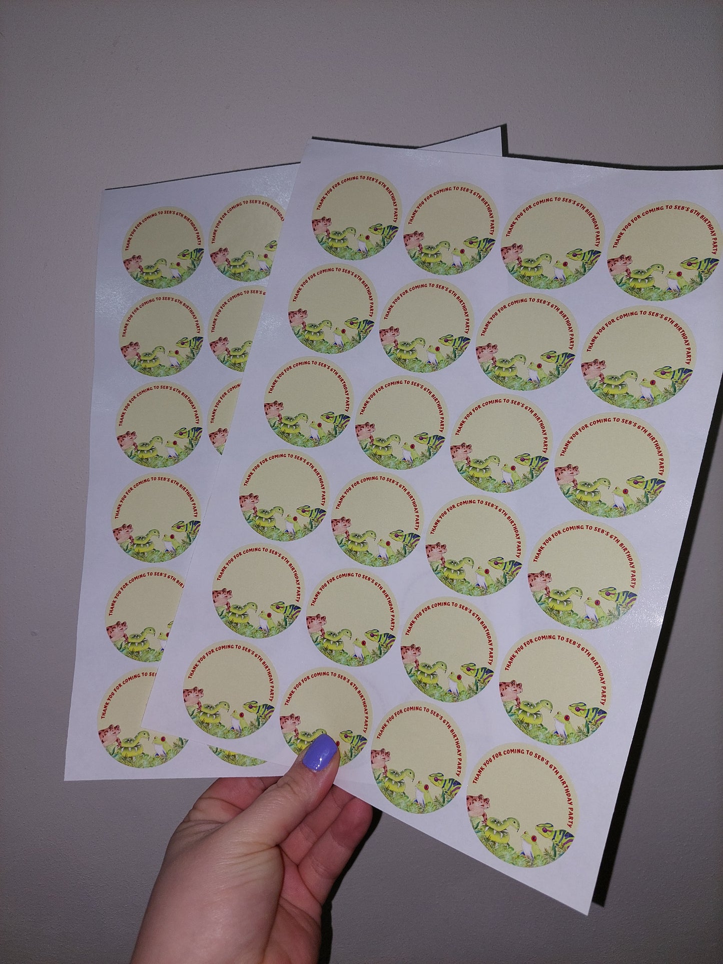 Personalised Reptile Party Stickers | Circle Stickers | Sticker Sheet | Party Stickers