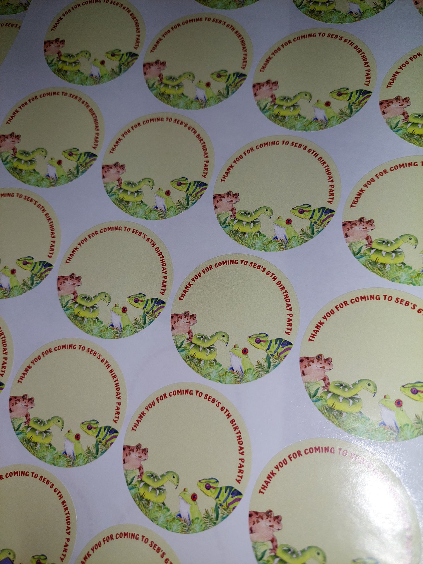 Personalised Reptile Party Stickers | Circle Stickers | Sticker Sheet | Party Stickers