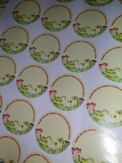 Personalised Reptile Party Stickers | Circle Stickers | Sticker Sheet | Party Stickers