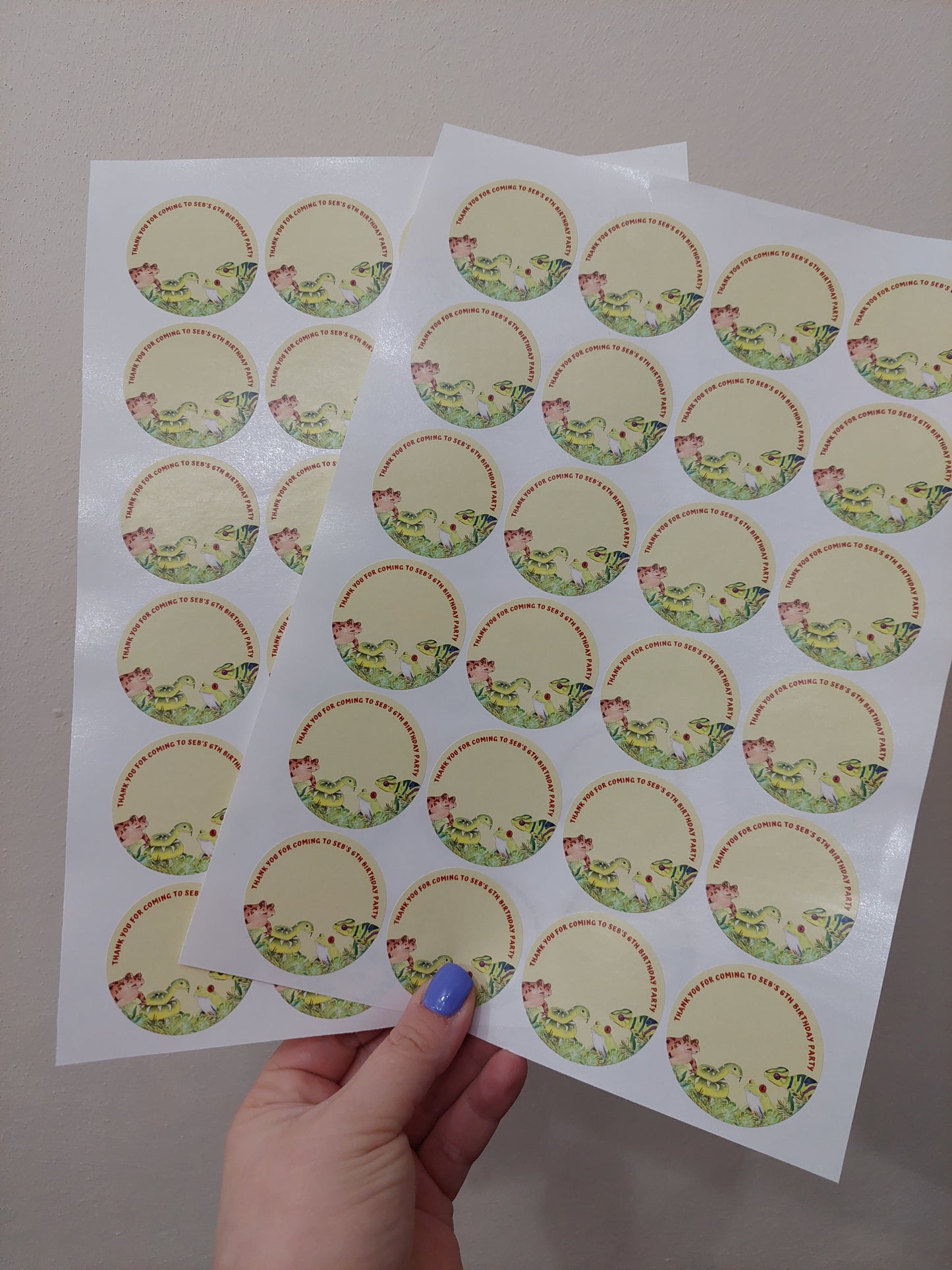 Personalised Reptile Party Stickers | Circle Stickers | Sticker Sheet | Party Stickers