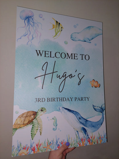 Premium Under The Sea Welcome Board Sign | Personalised Birthday Board | Birthday Party Sign | A4, A3, A2
