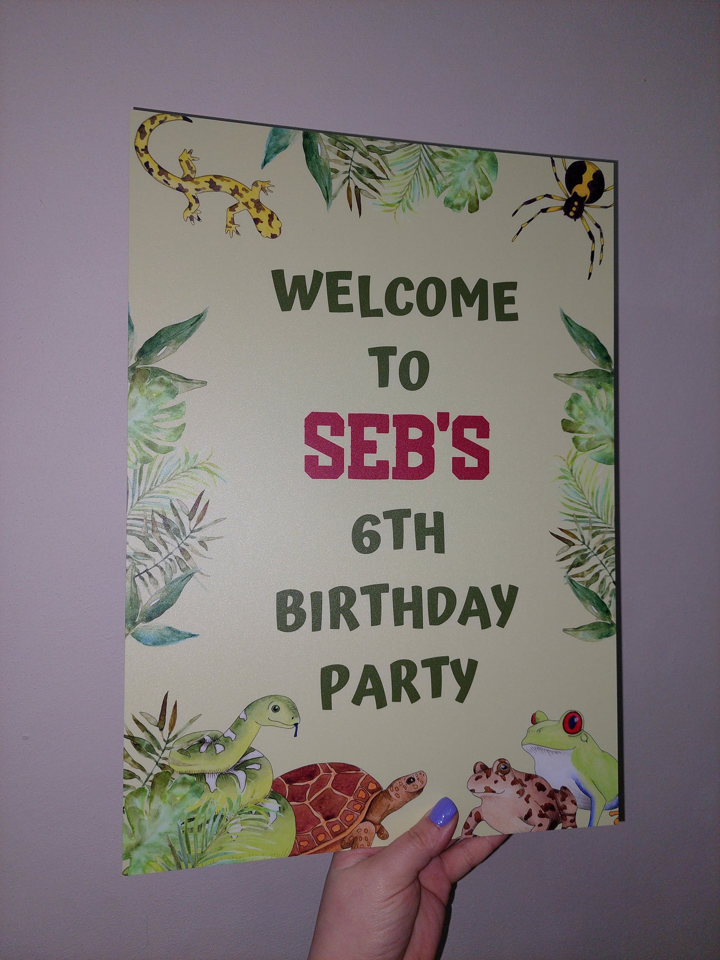 Reptile Welcome Board Sign | Personalised Birthday Board | Birthday Party Sign | A4, A3, A2