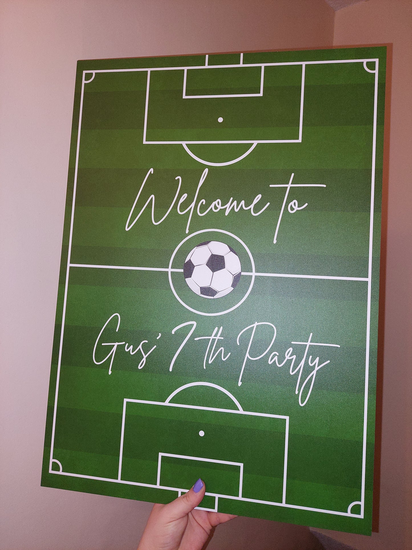 Football Pitch Welcome Board Sign | Personalised Birthday Board | Football Birthday Party Sign | A4, A3, A2