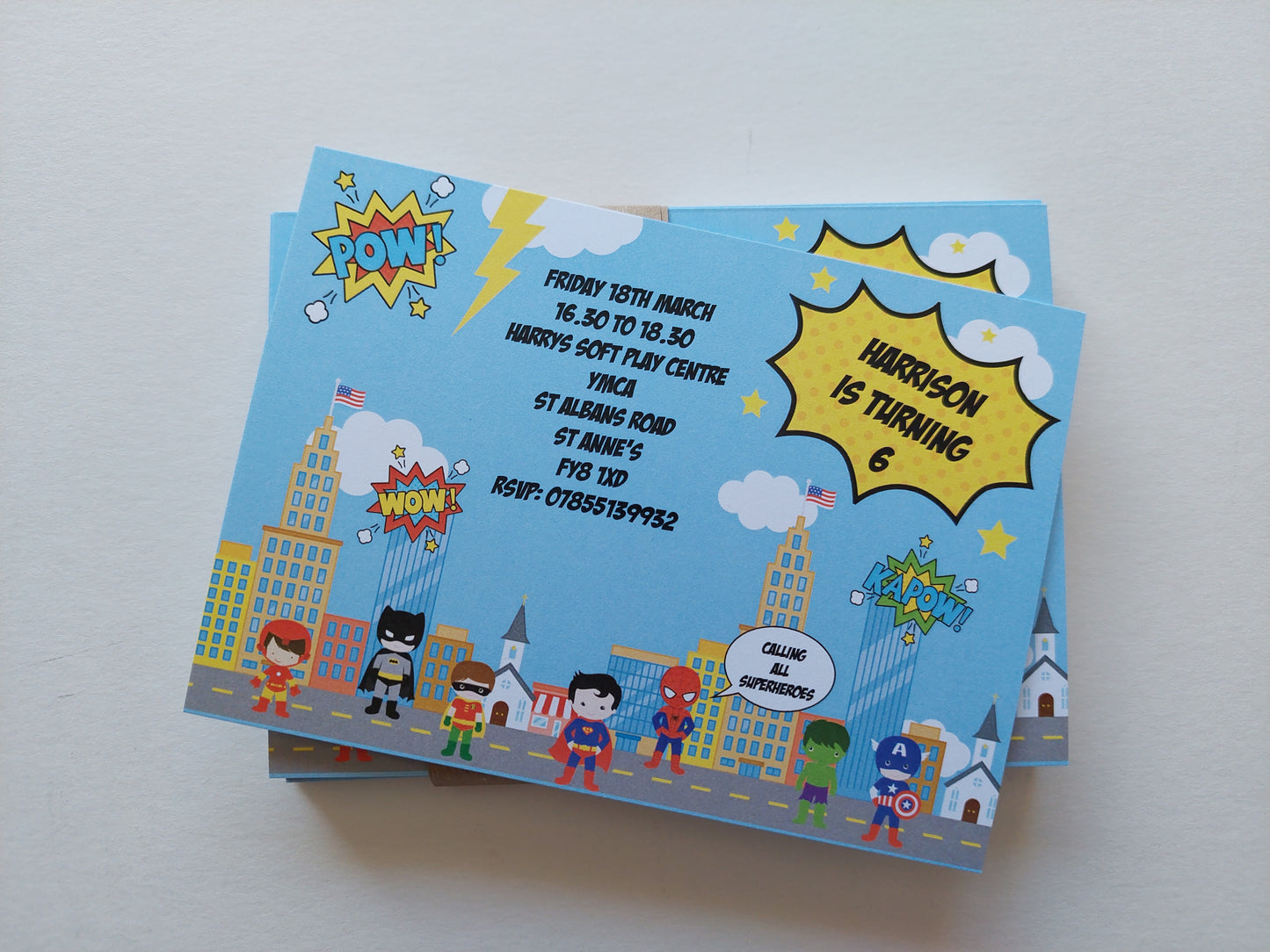 Superhero Invitations | A6 Invites | Party Invitations | Superhero Party