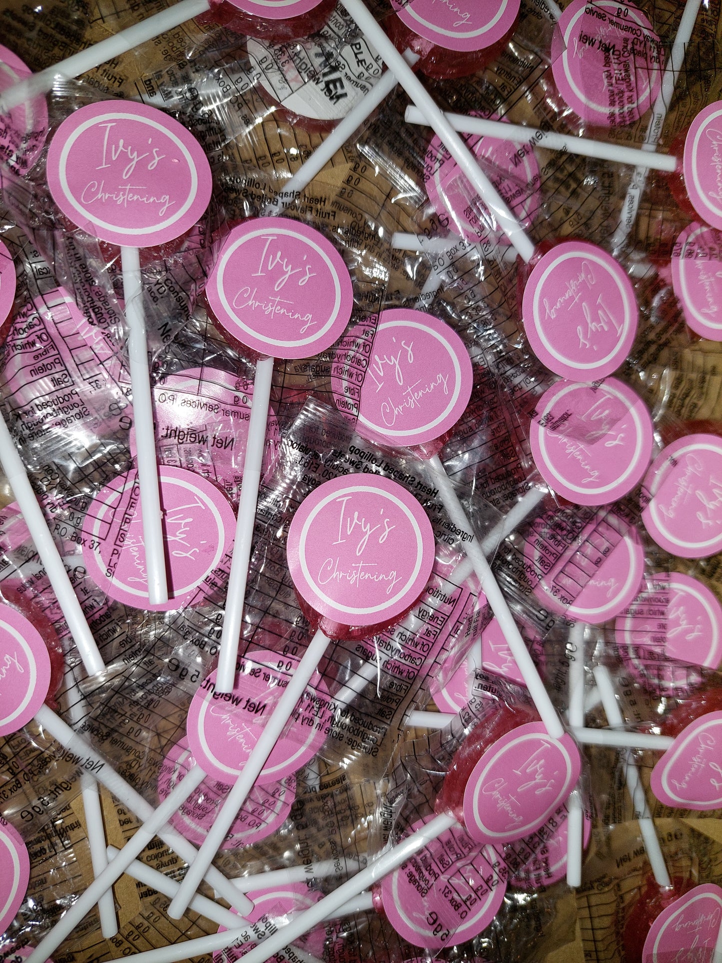 STICKERS ONLY | Personalised Pink Christening Lollipop Stickers | Personalised Sweet Stickers | Party Favours | Christening Party Favours