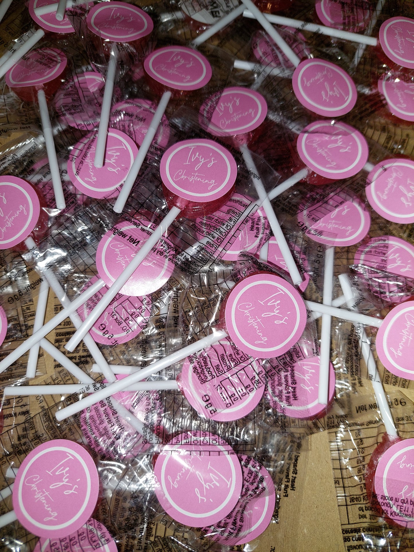 STICKERS ONLY | Personalised Pink Christening Lollipop Stickers | Personalised Sweet Stickers | Party Favours | Christening Party Favours