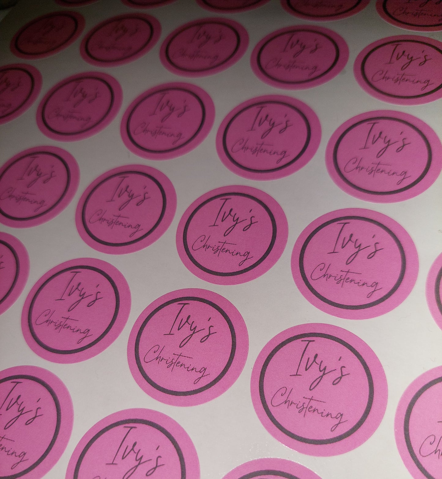 Pink Personalised Christening Stickers | Various Sizes | Event Birthday Party Stickers