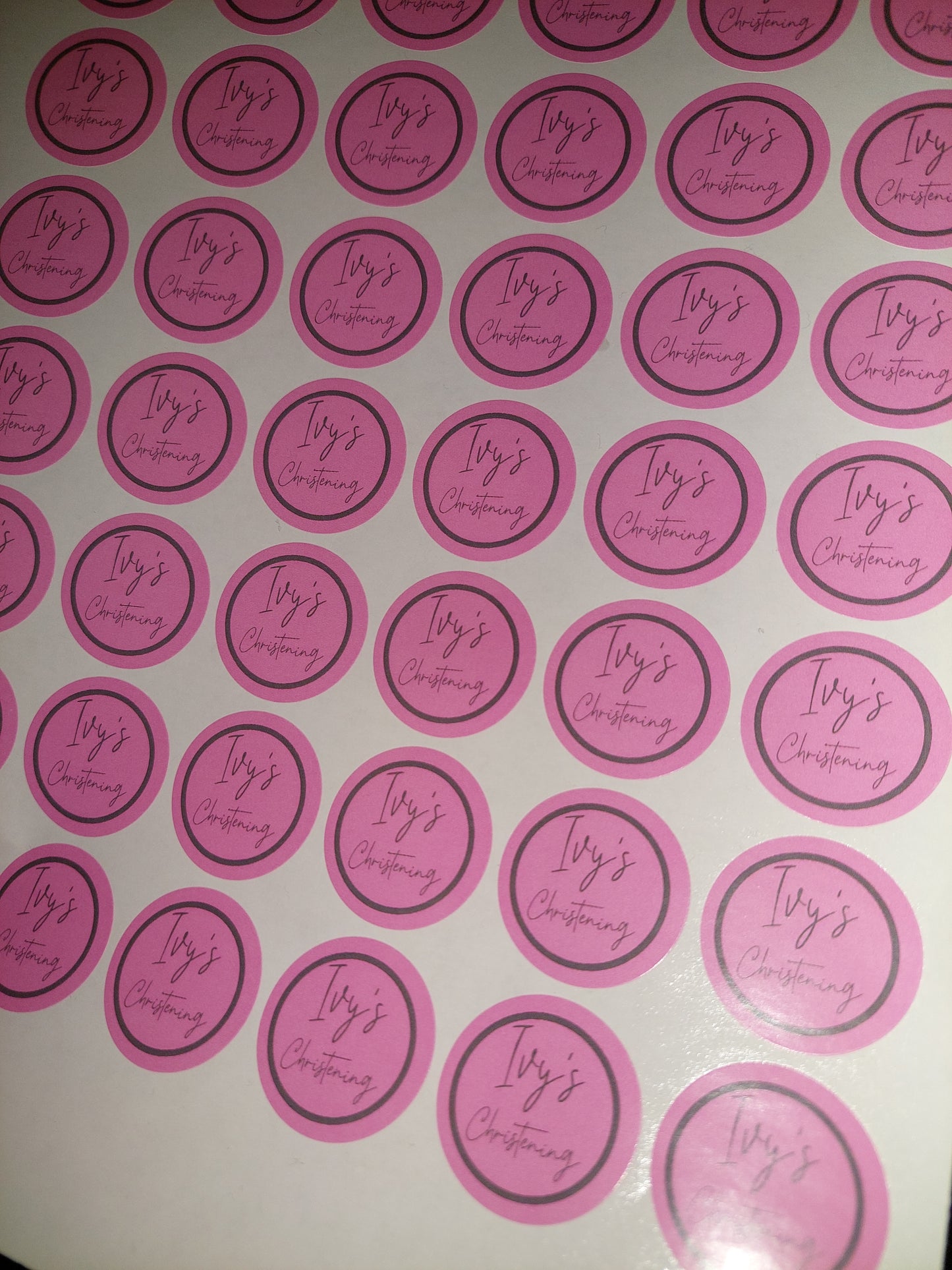 Pink Personalised Christening Stickers | Various Sizes | Event Birthday Party Stickers
