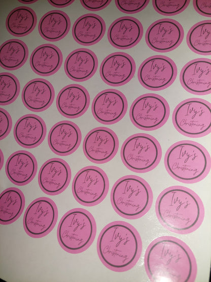 Pink Personalised Christening Stickers | Various Sizes | Event Birthday Party Stickers