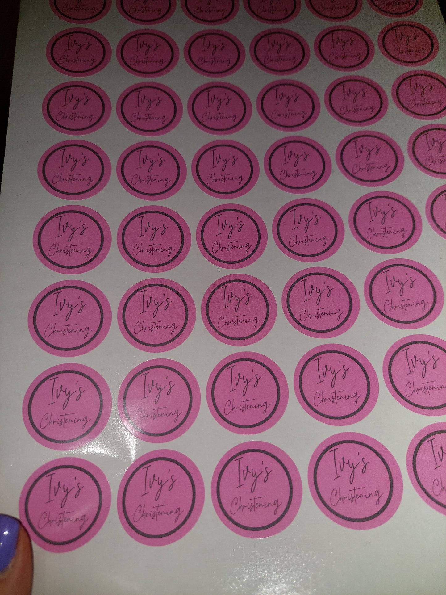 Pink Personalised Christening Stickers | Various Sizes | Event Birthday Party Stickers