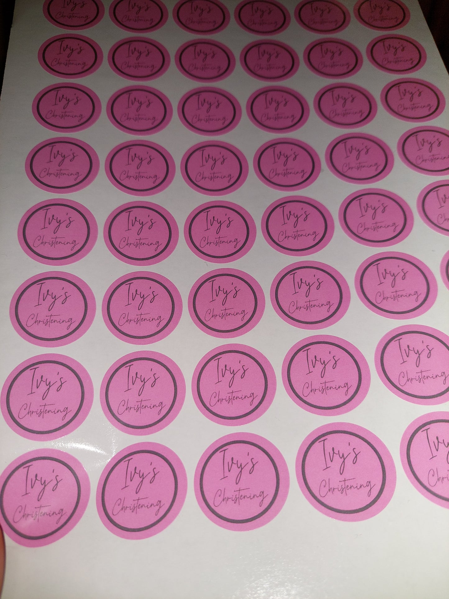 Pink Personalised Christening Stickers | Various Sizes | Event Birthday Party Stickers