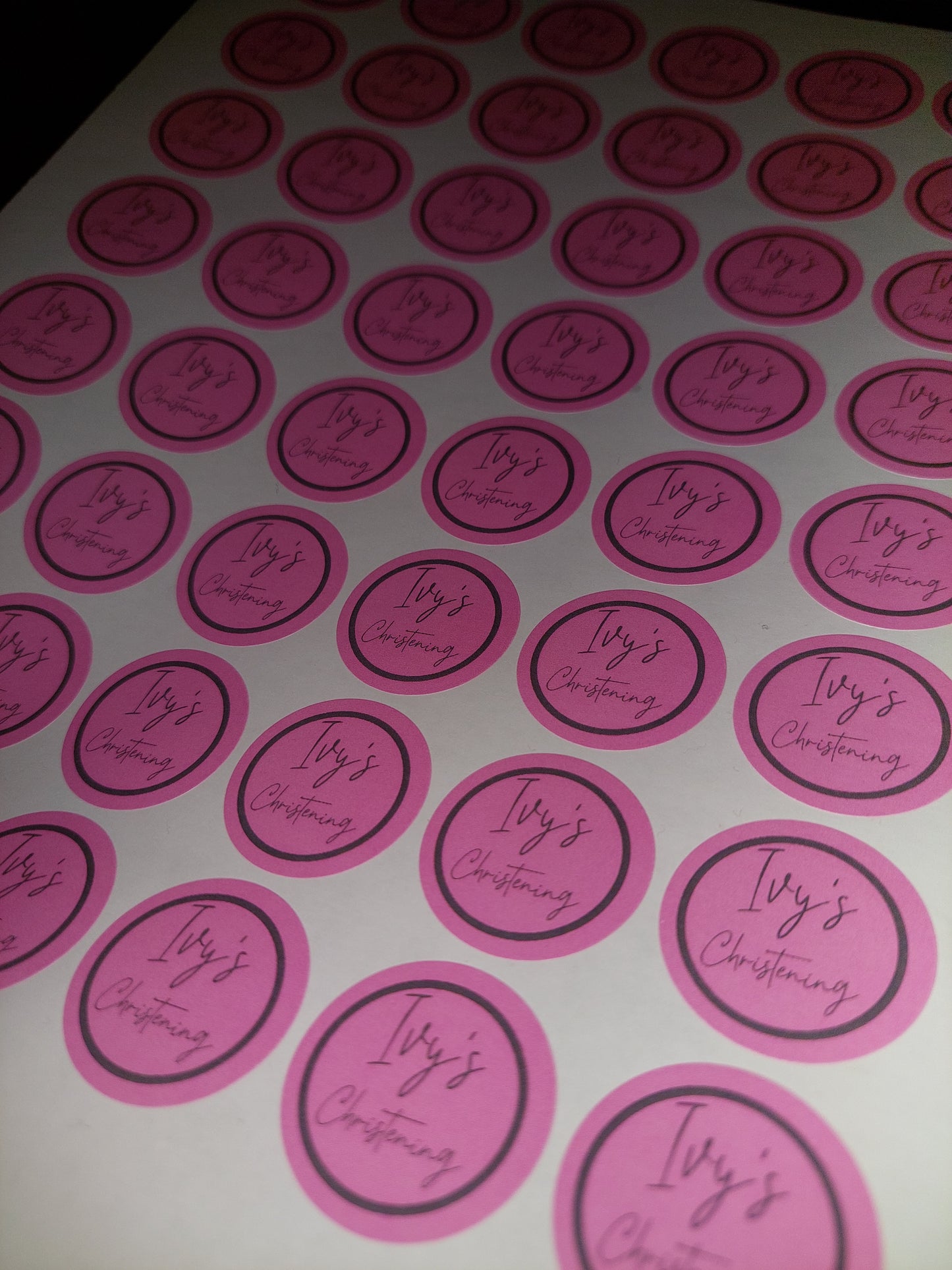 Pink Personalised Christening Stickers | Various Sizes | Event Birthday Party Stickers