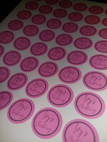 Pink Personalised Christening Stickers | Various Sizes | Event Birthday Party Stickers