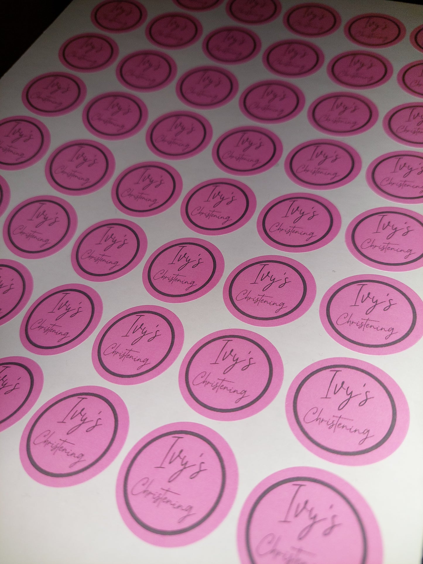 Pink Personalised Christening Stickers | Various Sizes | Event Birthday Party Stickers