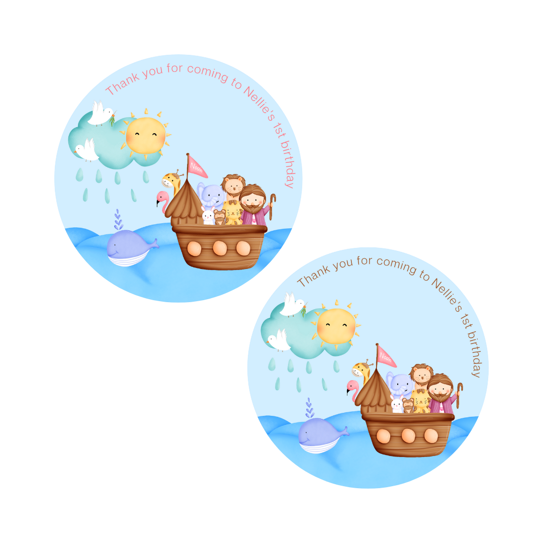 Noah's Ark Party Stickers | Circle Stickers | Sticker Sheet | Party Stickers | (Design 1)
