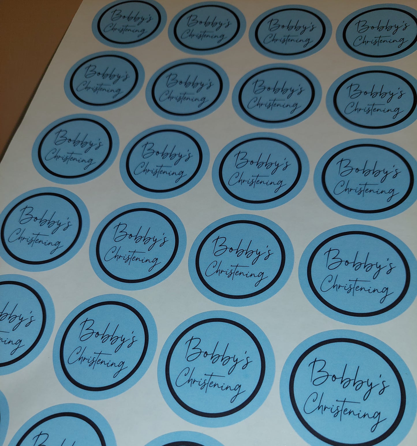 Blue Personalised Christening Stickers | Various Sizes | Event Birthday Party Stickers