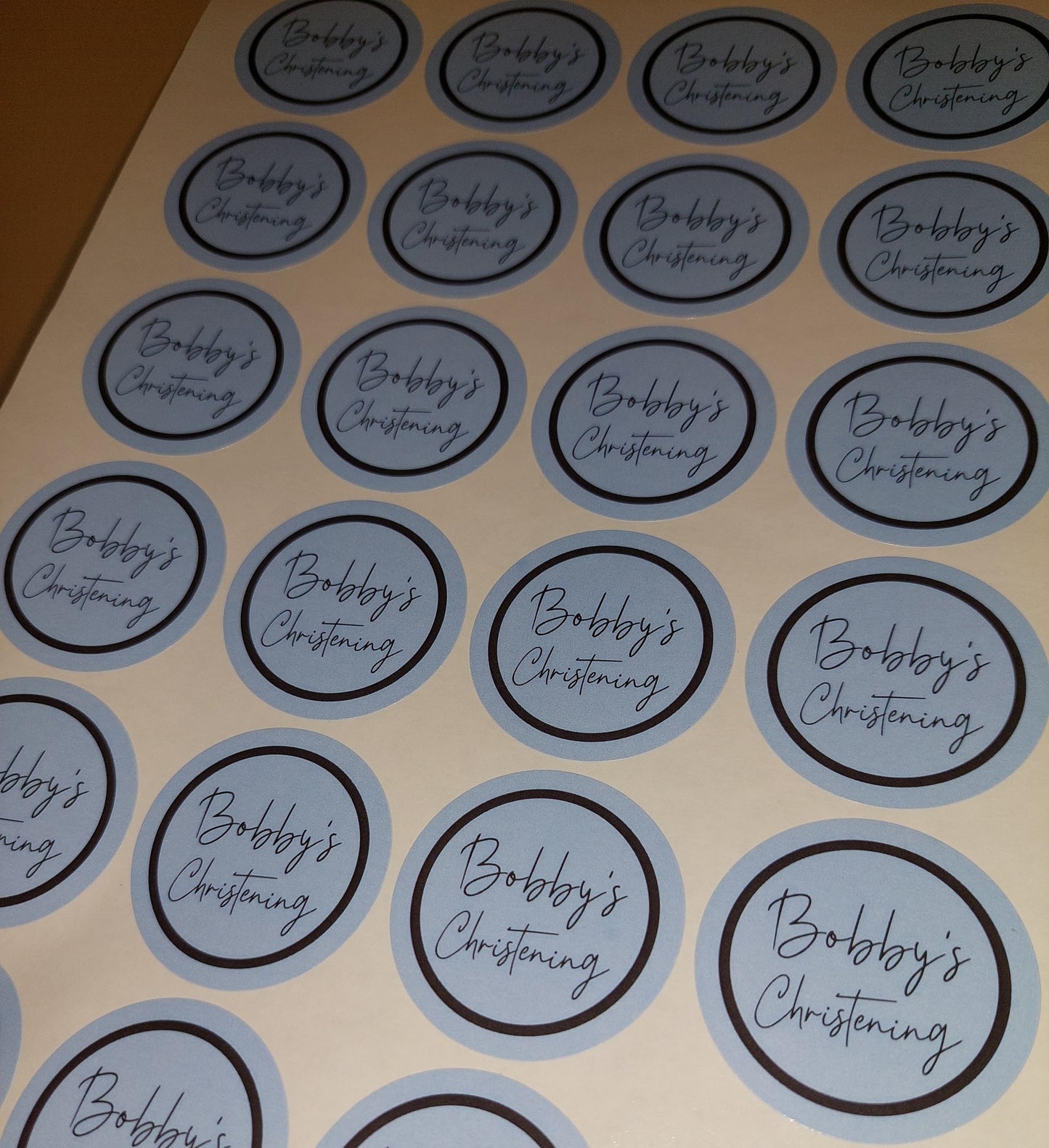 Blue Personalised Christening Stickers | Various Sizes | Event Birthday Party Stickers