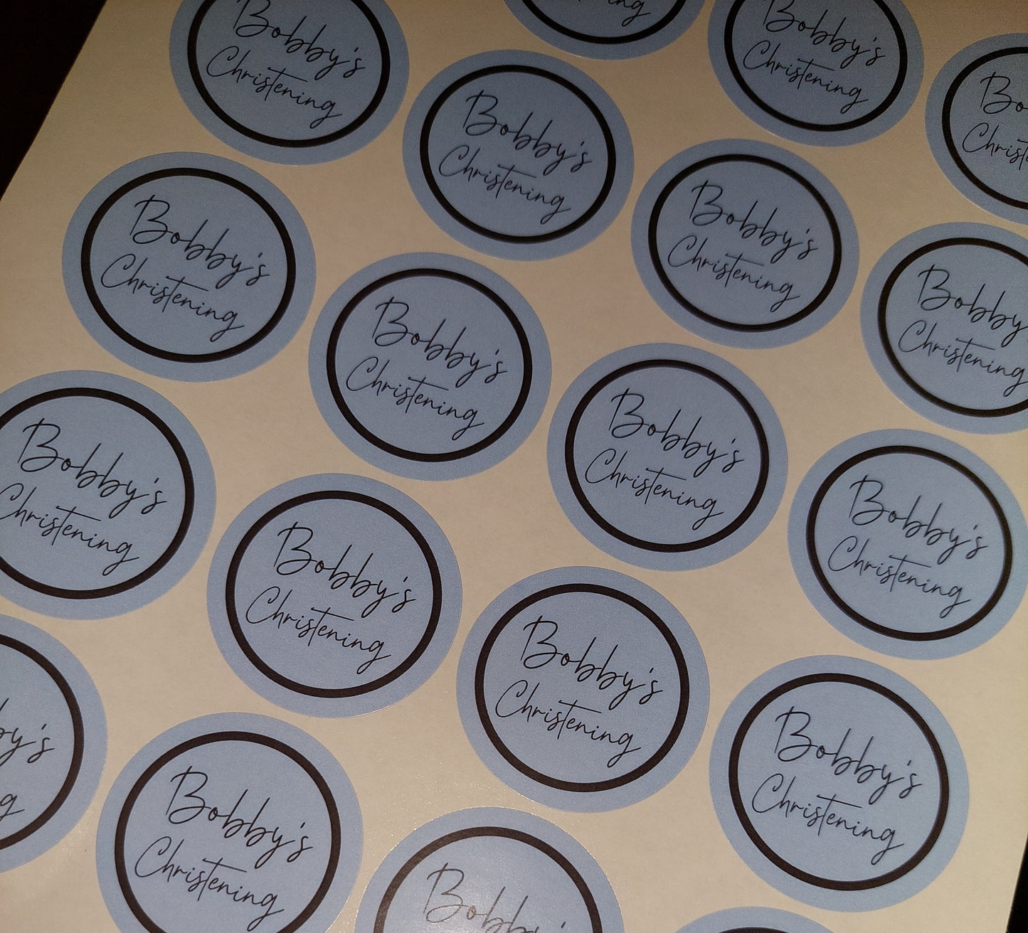 Blue Personalised Christening Stickers | Various Sizes | Event Birthday Party Stickers