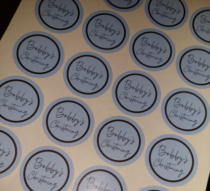 Blue Personalised Christening Stickers | Various Sizes | Event Birthday Party Stickers