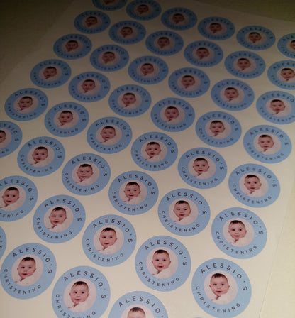 Blue Personalised Photo Stickers | Various Sizes | Party Stickers | Event Stickers
