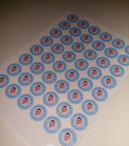 Blue Personalised Photo Stickers | Various Sizes | Party Stickers | Event Stickers