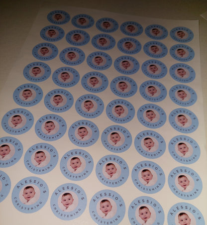 Blue Personalised Photo Stickers | Various Sizes | Party Stickers | Event Stickers