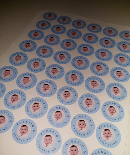 Blue Personalised Photo Stickers | Various Sizes | Party Stickers | Event Stickers
