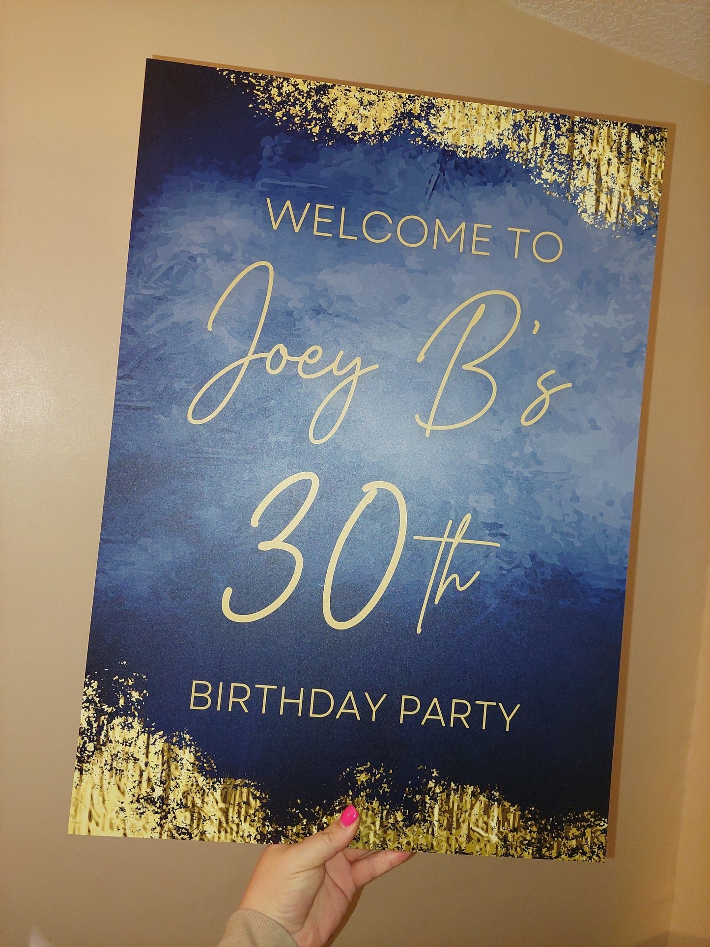 Navy Blue & Gold Welcome Board Sign | Personalised Birthday Board | Birthday Party Sign | A4, A3, A2