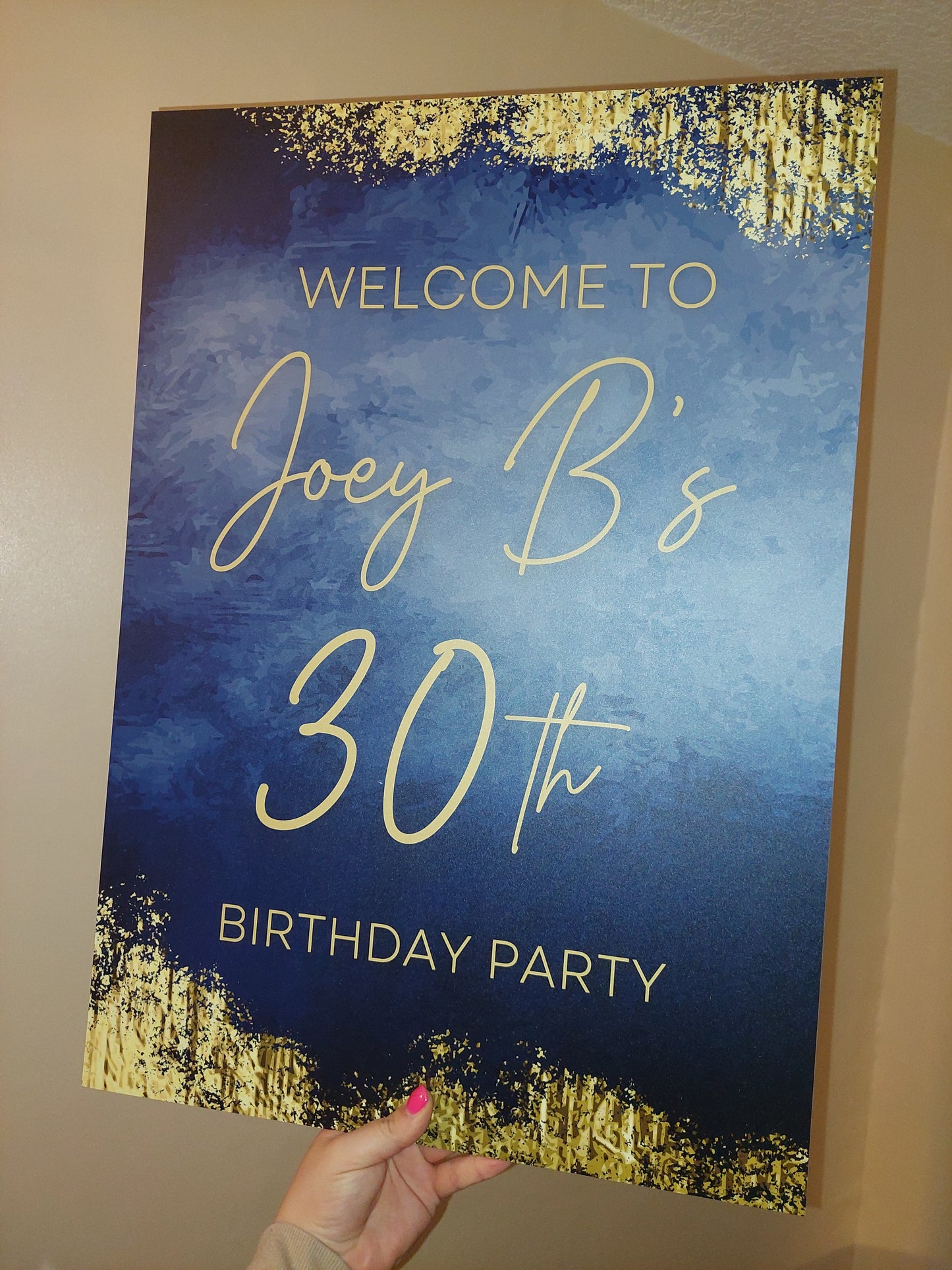 Navy Blue & Gold Welcome Board Sign | Personalised Birthday Board | Birthday Party Sign | A4, A3, A2