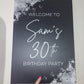 Black & Silver Welcome Board Sign | Personalised Birthday Board | Birthday Party Sign | A4, A3, A2