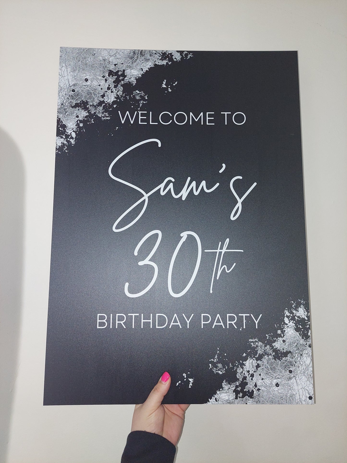 Black & Silver Welcome Board Sign | Personalised Birthday Board | Birthday Party Sign | A4, A3, A2