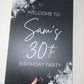 Black & Silver Welcome Board Sign | Personalised Birthday Board | Birthday Party Sign | A4, A3, A2