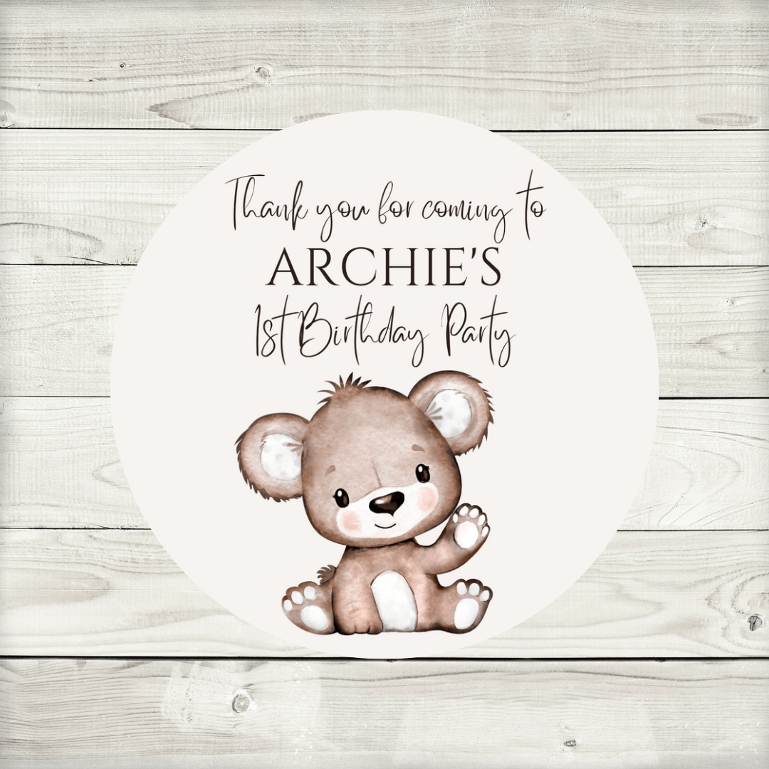 Brown Beige Neutral Teddy Bear Baby Shower, 1st Birthday Stickers | Sticker Sheet | Baby Shower, 1st Birthday Party Stickers
