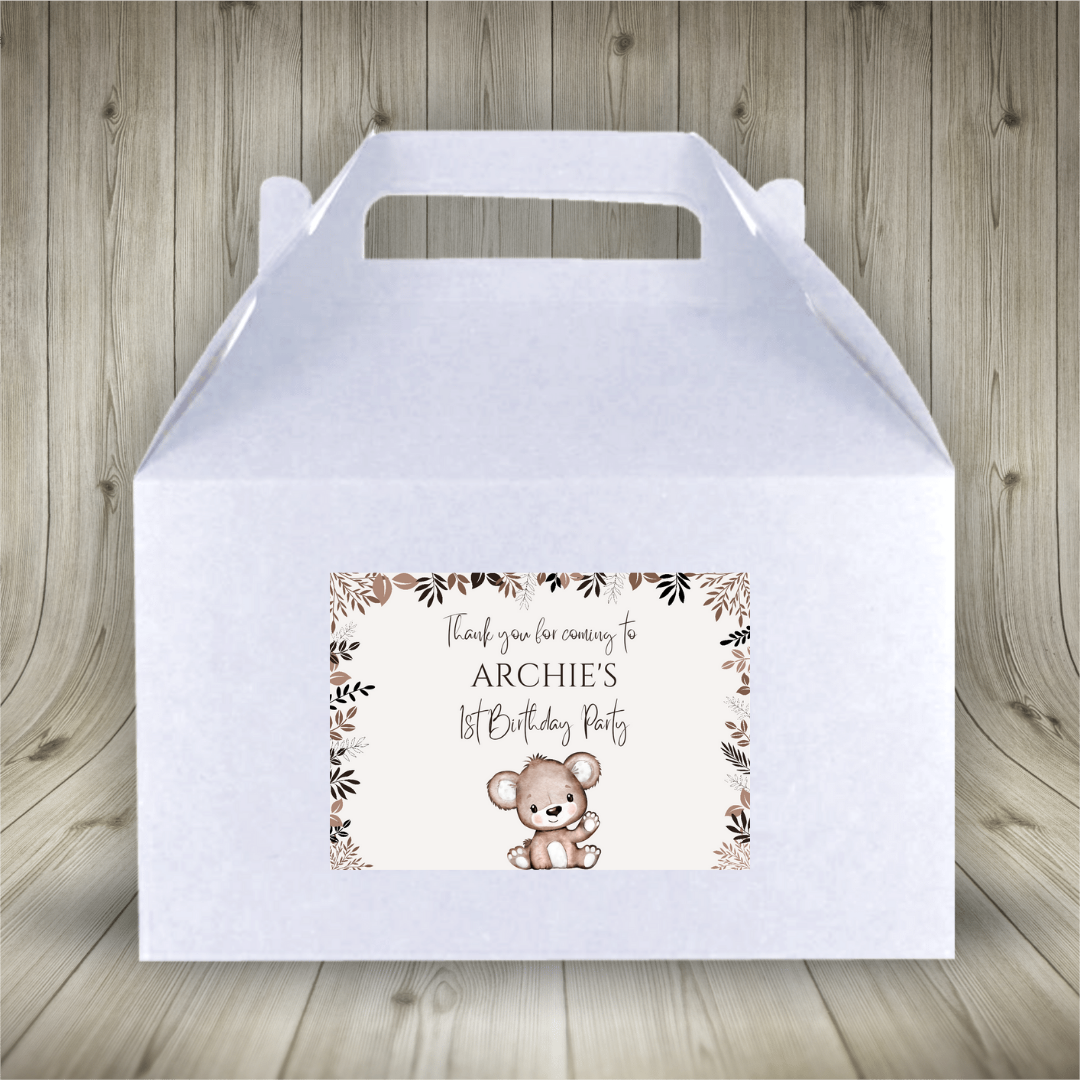 Party Boxes | Brown Beige Neutral Teddy Bear Baby Shower, Birthday Party Boxes | Teddy Bear Party | Teddy Bear Party Decor | Party Bags