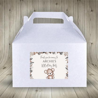 Party Boxes | Brown Beige Neutral Teddy Bear Baby Shower, Birthday Party Boxes | Teddy Bear Party | Teddy Bear Party Decor | Party Bags