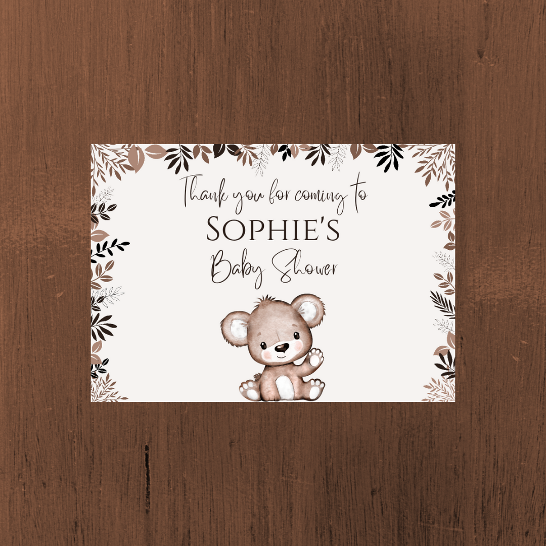 Rectangle Stickers | Party Stickers | Brown Beige Neutral Teddy Bear Baby Shower, Birthday Stickers | Party Bag Stickers