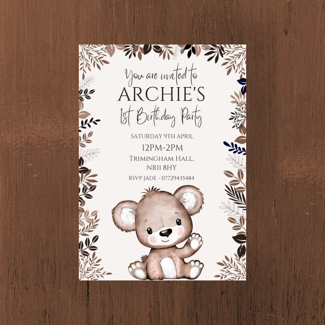 Brown Beige Neutral Teddy Bear Baby Shower, Birthday Invitations | A6 Invites | Teddy Bear Theme Invitations | Party Invitations