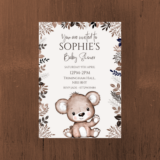 Brown Beige Neutral Teddy Bear Baby Shower, Birthday Invitations | A6 Invites | Teddy Bear Theme Invitations | Party Invitations